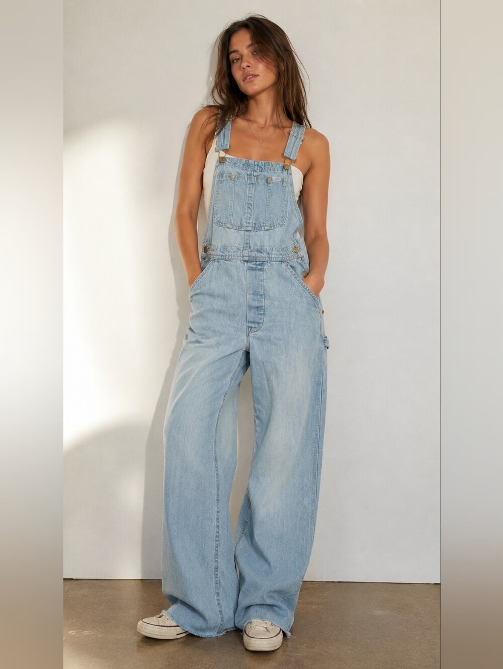 Lee Vintage Light Wash Denim Overalls in Pale Blue